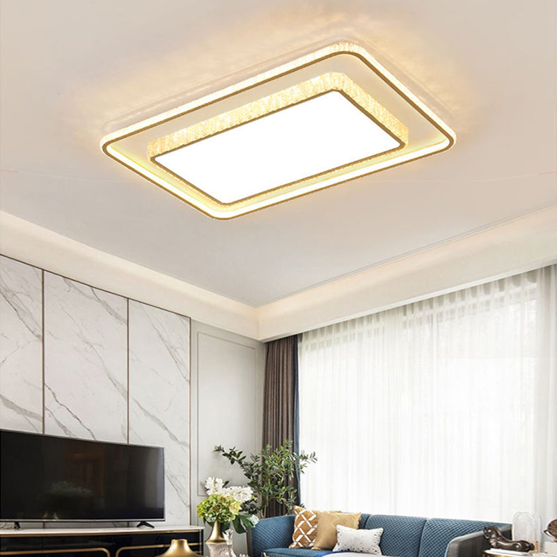 Geometry Shape Crystal Ceiling Lamp Modern Style Stainless Steel 2 Lights Flush Mount for Bedroom