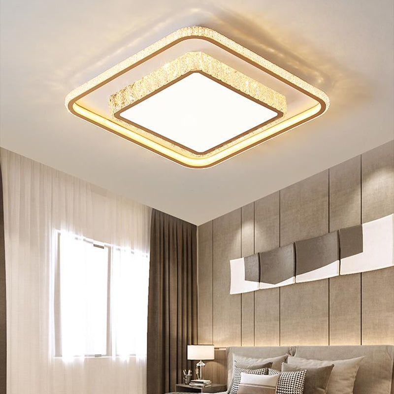 Geometry Shape Crystal Ceiling Lamp Modern Style Stainless Steel 2 Lights Flush Mount for Bedroom