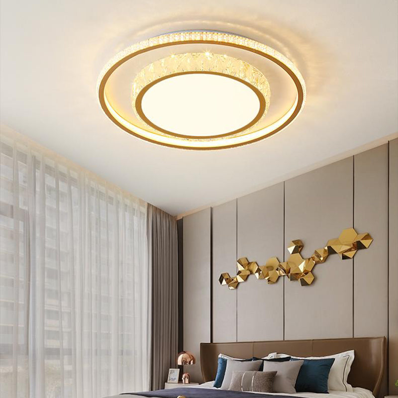 Geometry Shape Crystal Ceiling Lamp Modern Style Stainless Steel 2 Lights Flush Mount for Bedroom
