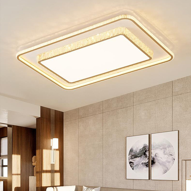 Geometry Shape Crystal Ceiling Lamp Modern Style Stainless Steel 2 Lights Flush Mount for Bedroom