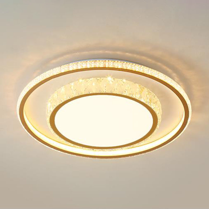 Geometry Shape Crystal Ceiling Lamp Modern Style Stainless Steel 2 Lights Flush Mount for Bedroom