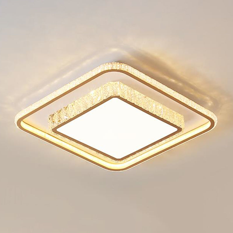 Geometry Shape Crystal Ceiling Lamp Modern Style Stainless Steel 2 Lights Flush Mount for Bedroom