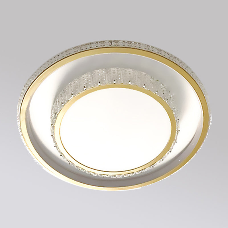 Geometry Shape Crystal Ceiling Lamp Modern Style Stainless Steel 2 Lights Flush Mount for Bedroom