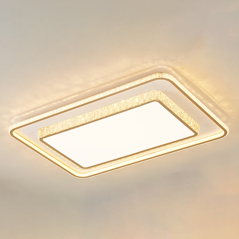 Geometry Shape Crystal Ceiling Lamp Modern Style Stainless Steel 2 Lights Flush Mount for Bedroom