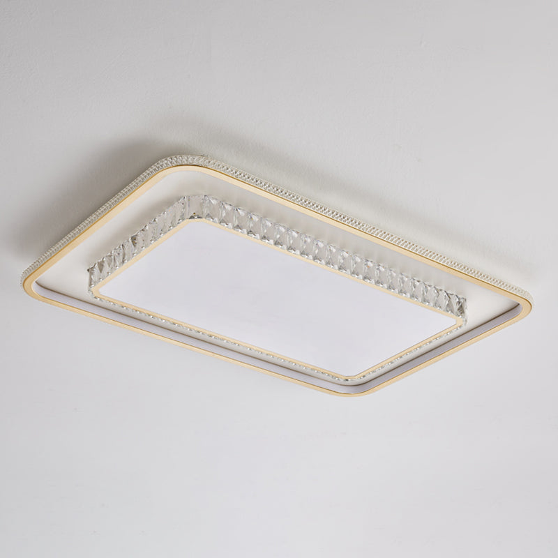 Geometry Shape Crystal Ceiling Lamp Modern Style Stainless Steel 2 Lights Flush Mount for Bedroom