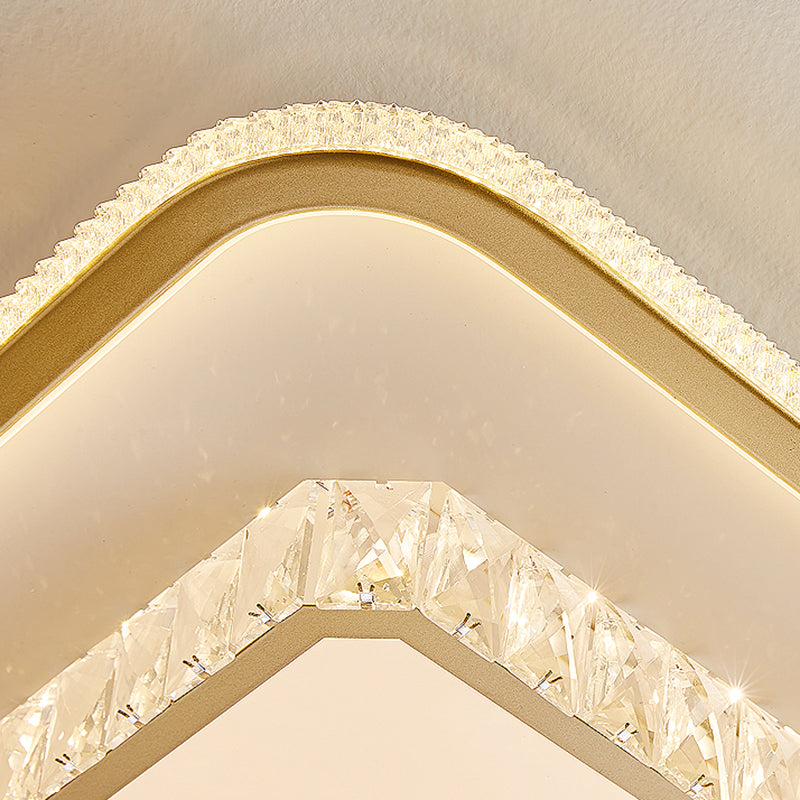 Geometry Shape Crystal Ceiling Lamp Modern Style Stainless Steel 2 Lights Flush Mount for Bedroom