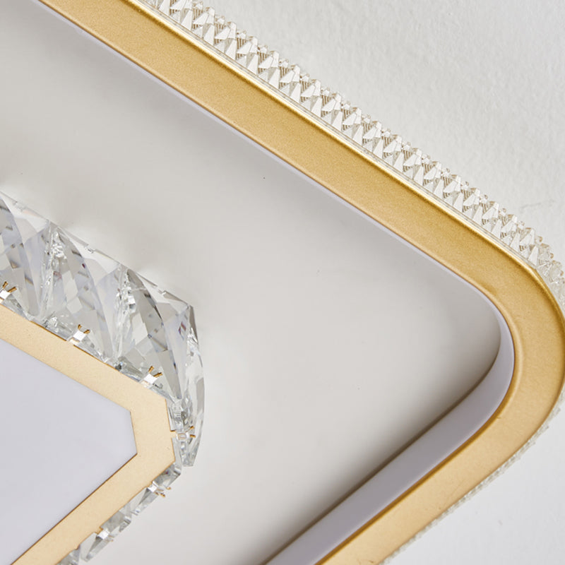 Geometry Shape Crystal Ceiling Lamp Modern Style Stainless Steel 2 Lights Flush Mount for Bedroom