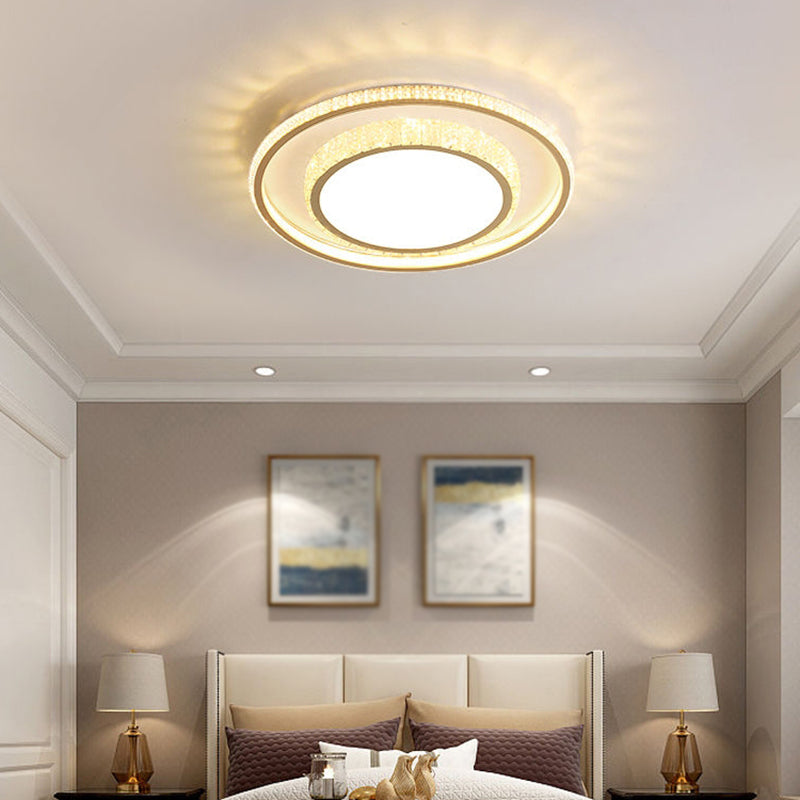 Geometry Shape Crystal Ceiling Lamp Modern Style Stainless Steel 2 Lights Flush Mount for Bedroom