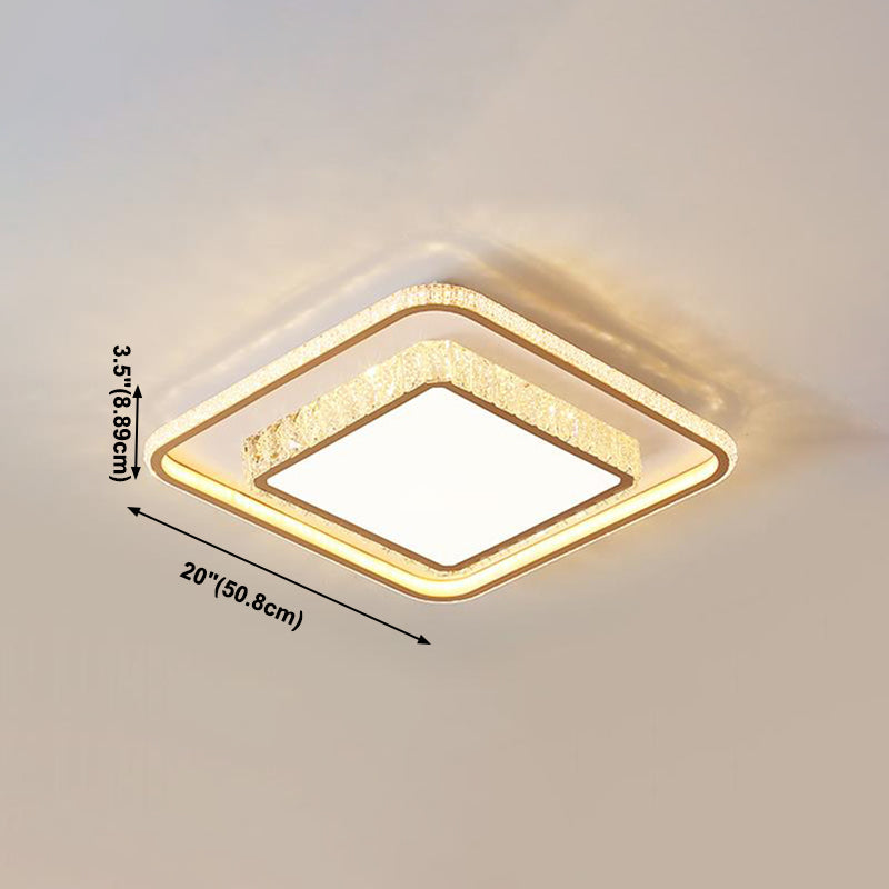 Geometry Shape Crystal Ceiling Lamp Modern Style Stainless Steel 2 Lights Flush Mount for Bedroom