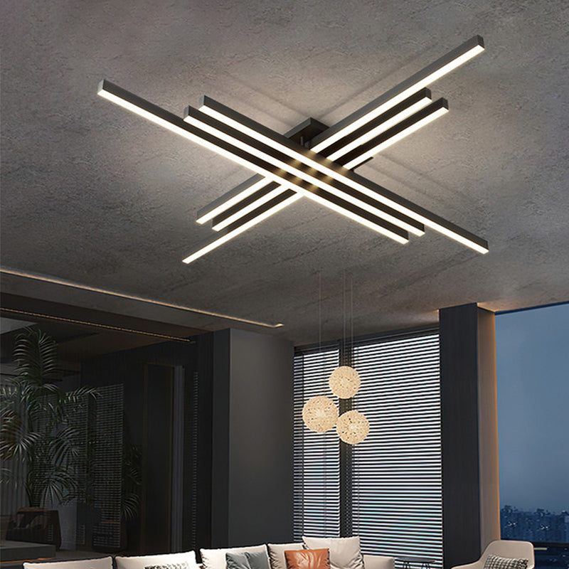 Luz de techo LED negra acrílica en soporte empotrado lineal de aluminio de estilo conciso moderno para dormitorio