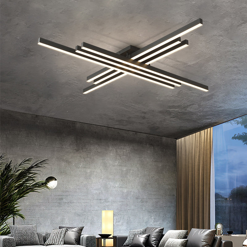 Acrylic Black LED Ceiling Light in Modern Concise Style Aluminium Linear Flush Mount for Bedroom