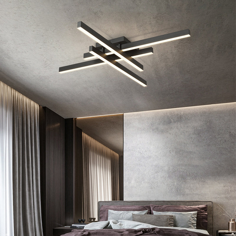 Luz de techo LED negra acrílica en soporte empotrado lineal de aluminio de estilo conciso moderno para dormitorio