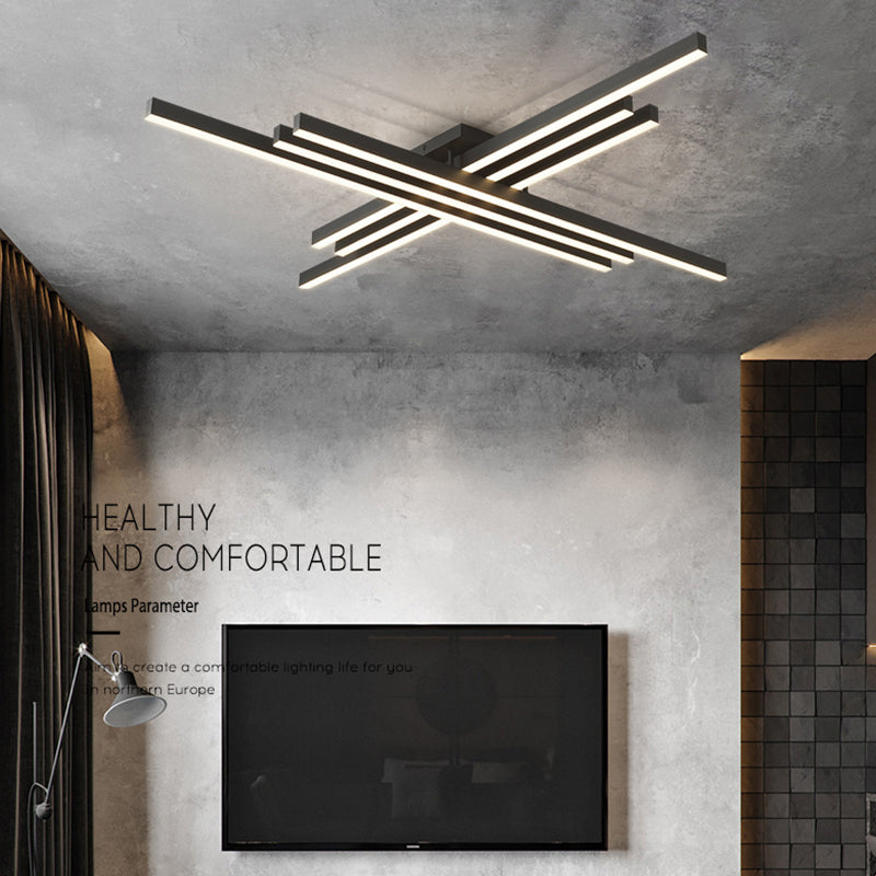 Luz de techo LED negra acrílica en soporte empotrado lineal de aluminio de estilo conciso moderno para dormitorio