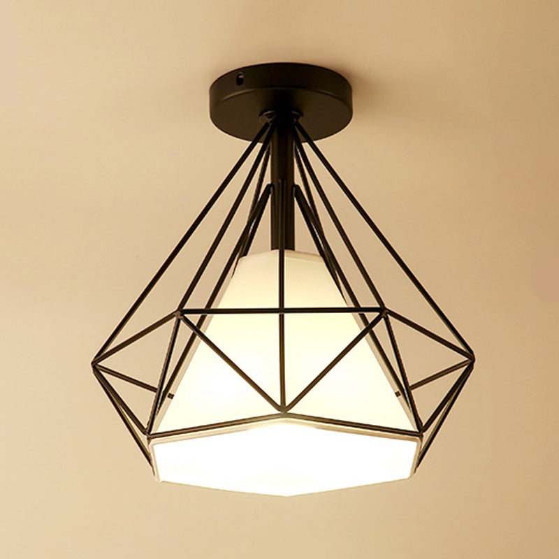 Industrial Flush Light Fixtures Diamond Metal 1 Light Flush Mount Lamps