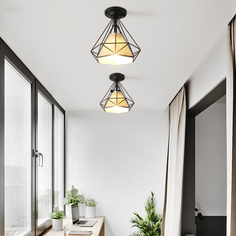 Industrial Flush Light Fixtures Diamond Metal 1 Light Flush Mount Lamps