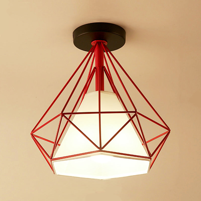 Industrial Flush Light Fixtures Diamond Metal 1 Light Flush Mount Lamps