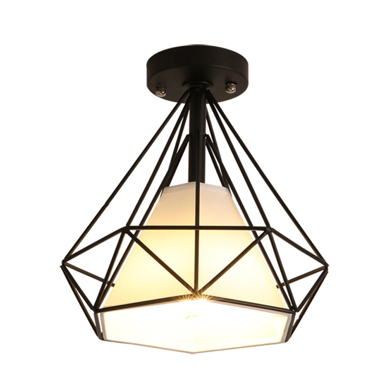 Industrial Flush Light Fixtures Diamond Metal 1 Light Flush Mount Lamps