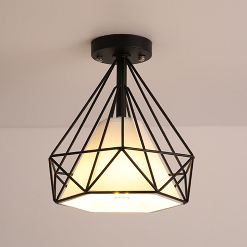 Industrial Flush Light Fixtures Diamond Metal 1 Light Flush Mount Lamps