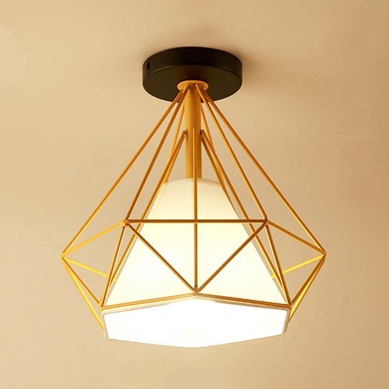 Industrial Flush Light Fixtures Diamond Metal 1 Light Flush Mount Lamps