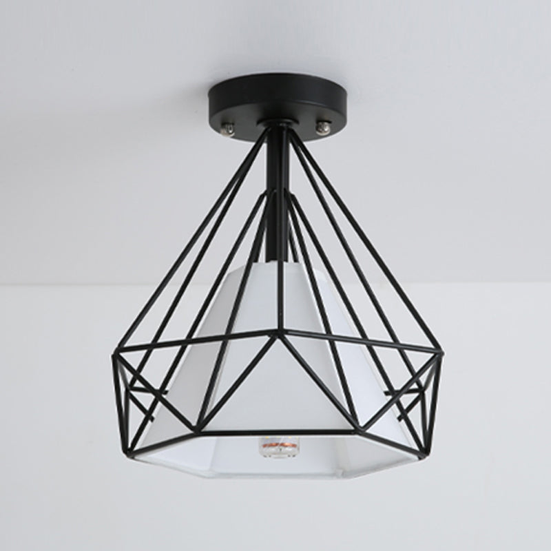 Industrial Flush Light Fixtures Diamond Metal 1 Light Flush Mount Lamps