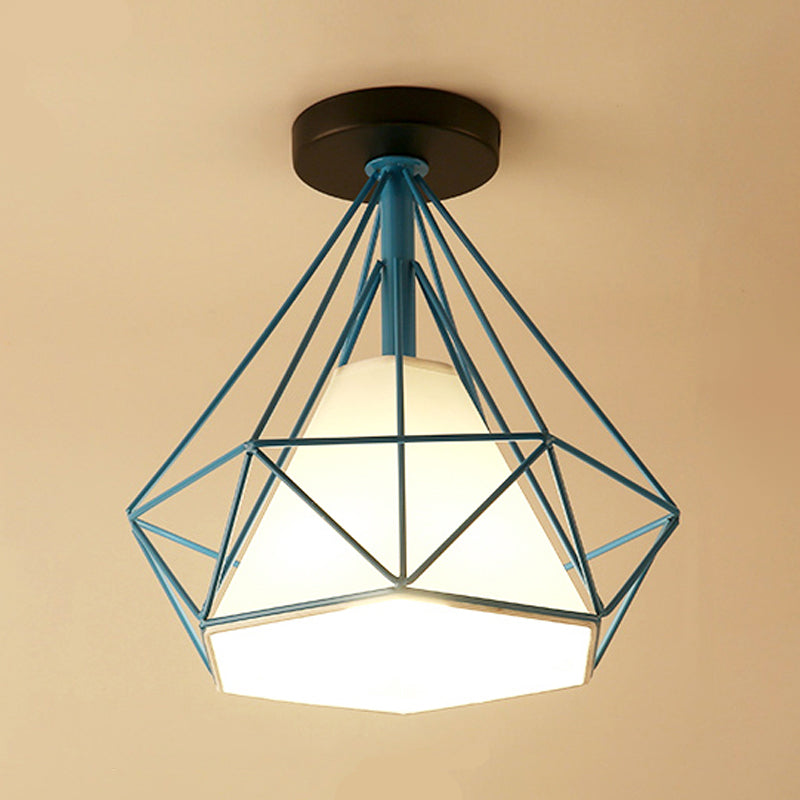 Industrial Flush Light Fixtures Diamond Metal 1 Light Flush Mount Lamps