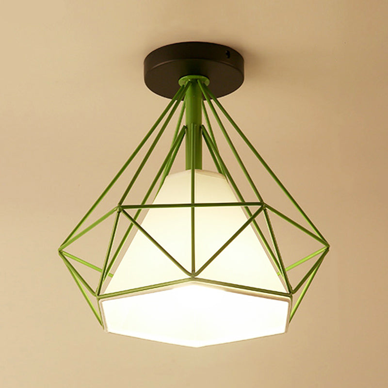 Industrial Flush Light Fixtures Diamond Metal 1 Light Flush Mount Lamps