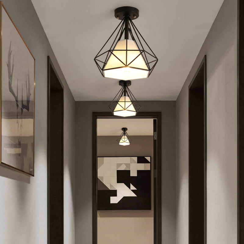 Industrial Flush Light Fixtures Diamond Metal 1 Light Flush Mount Lamps