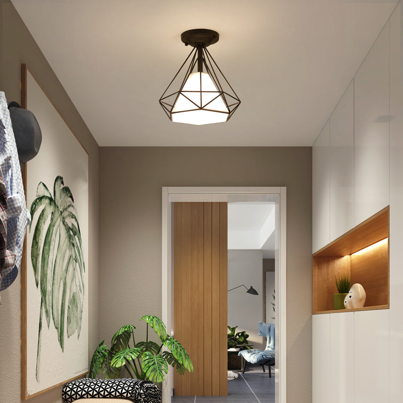 Industrial Flush Light Fixtures Diamond Metal 1 Light Flush Mount Lamps