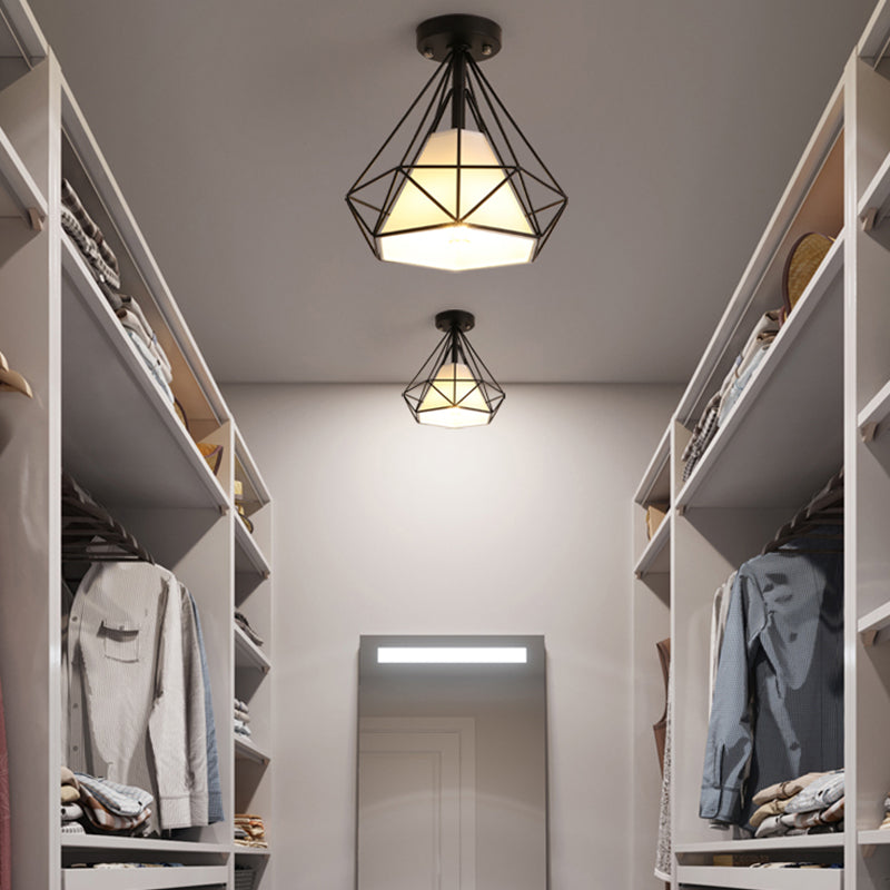 Industrial Flush Light Fixtures Diamond Metal 1 Light Flush Mount Lamps