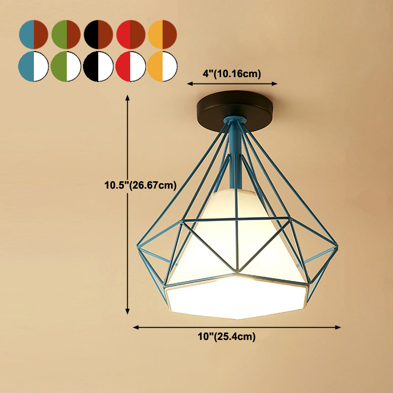 Industrial Flush Light Fixtures Diamond Metal 1 Light Flush Mount Lamps