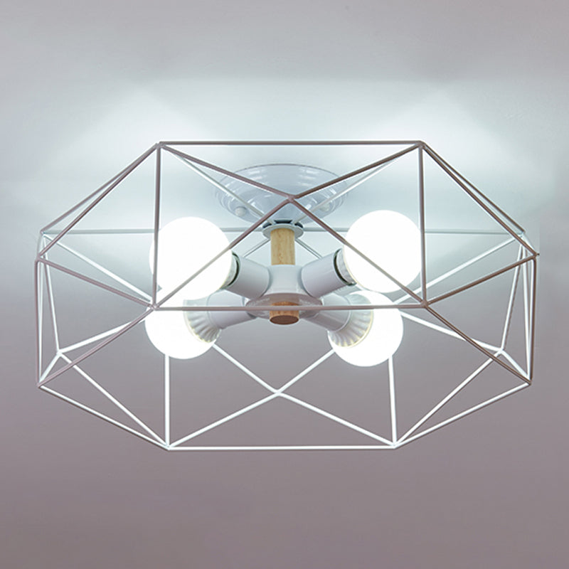 Industrial Flush Light Fixtures Cage-Shaped Iron Flush Mount Lamps for Bedroom