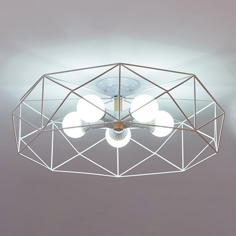 Industrial Flush Light Fixtures Cage-Shaped Iron Flush Mount Lamps for Bedroom