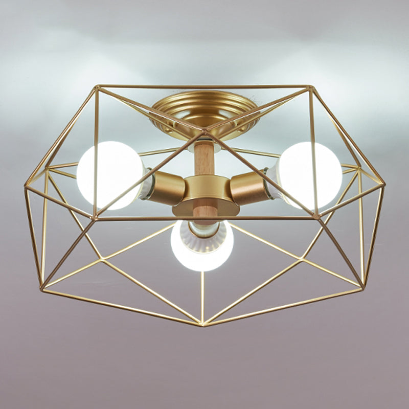 Industrial Flush Light Fixtures Cage-Shaped Iron Flush Mount Lamps for Bedroom