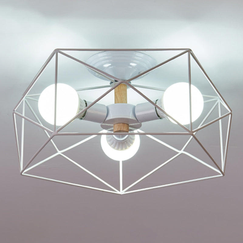 Industrial Flush Light Fixtures Cage-Shaped Iron Flush Mount Lamps for Bedroom