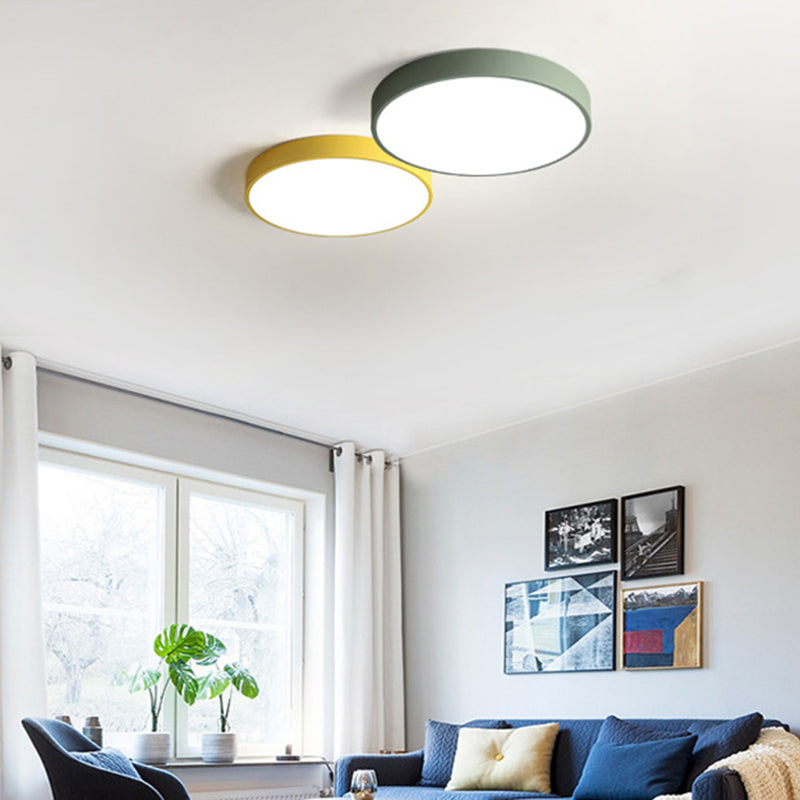 Plafonnier LED mince de forme ronde macaron, Style Simple et moderne en fer, 1 lumière encastrée pour chambre à coucher