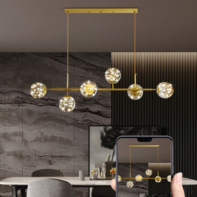 Contemporary Island Light Fixtures Sphere Glass 6-Light Island Lights