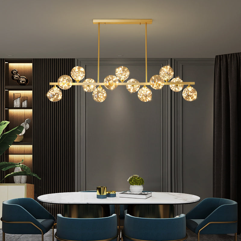 Contemporary Island Light Fixtures Sphere Glass Island Lights in Gold