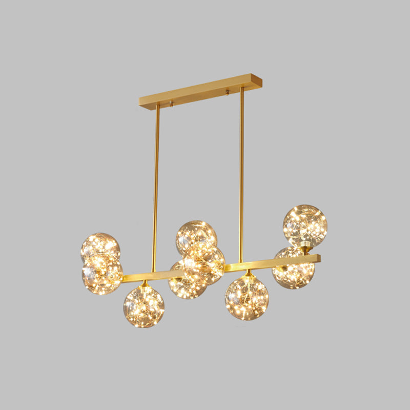 Contemporary Island Light Fixtures Sphere Glass Island Lights in Gold