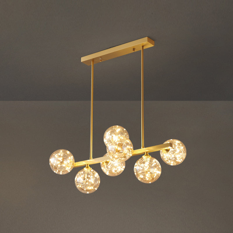 Contemporary Island Light Fixtures Sphere Glass Island Lights in Gold