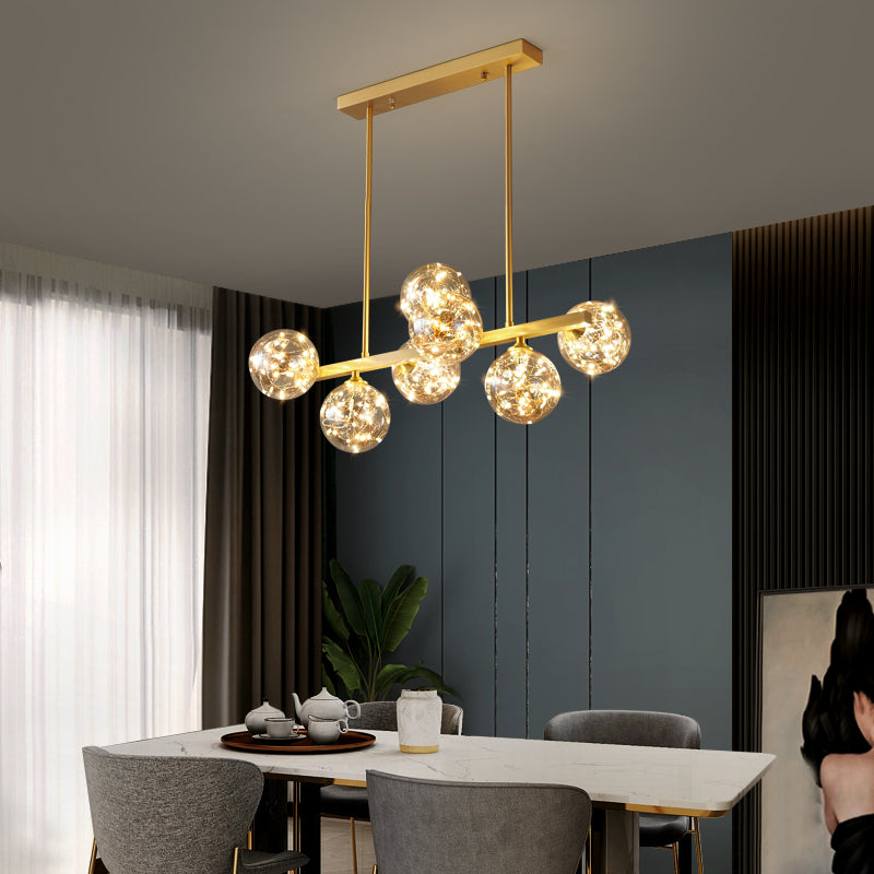 Contemporary Island Light Fixtures Sphere Glass Island Lights in Gold