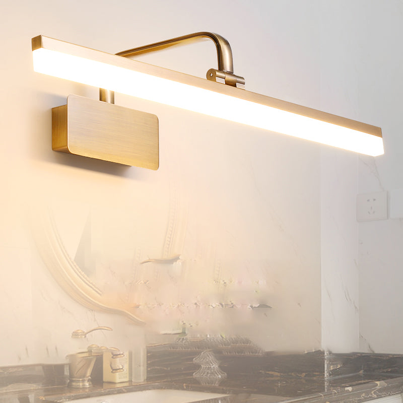 Linear Metal Wall Sconce Modern Style Single Light Mirror Wall Mount Light Fixture in Gold