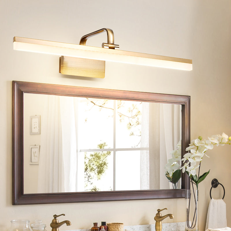 Linear Metal Wall Sconce Modern Style Single Light Mirror Wall Mount Light Fixture in Gold