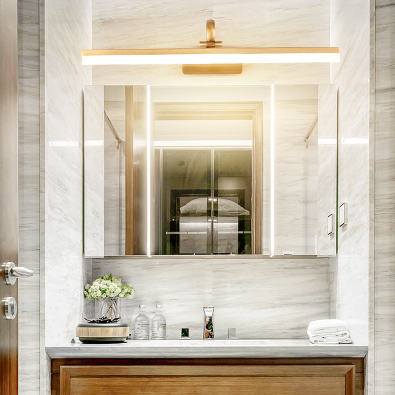 Linear Metal Wall Sconce Modern Style Single Light Mirror Wall Mount Light Fixture in Gold