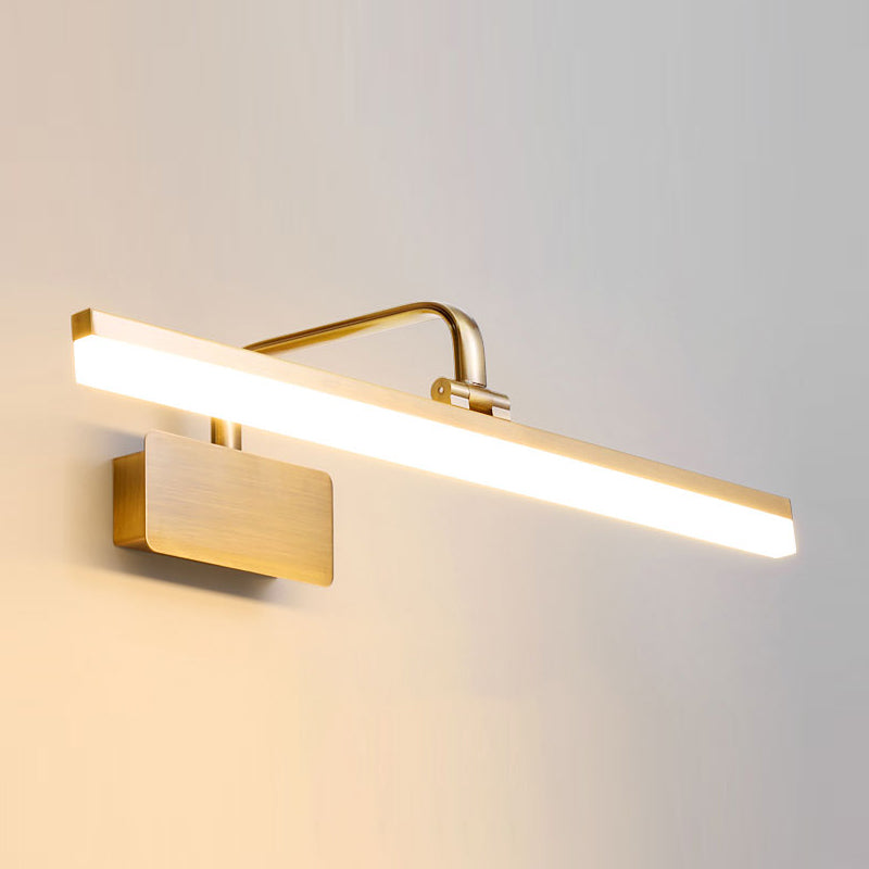 Linear Metal Wall Sconce Modern Style Single Light Mirror Wall Mount Light Fixture in Gold