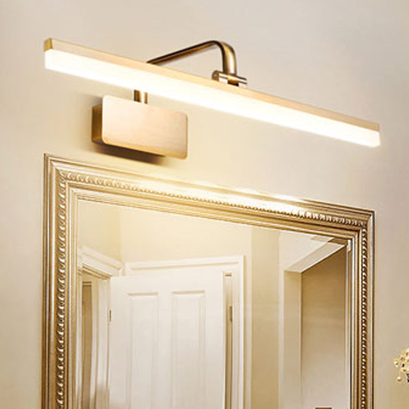 Linear Metal Wall Sconce Modern Style Single Light Mirror Wall Mount Light Fixture in Gold
