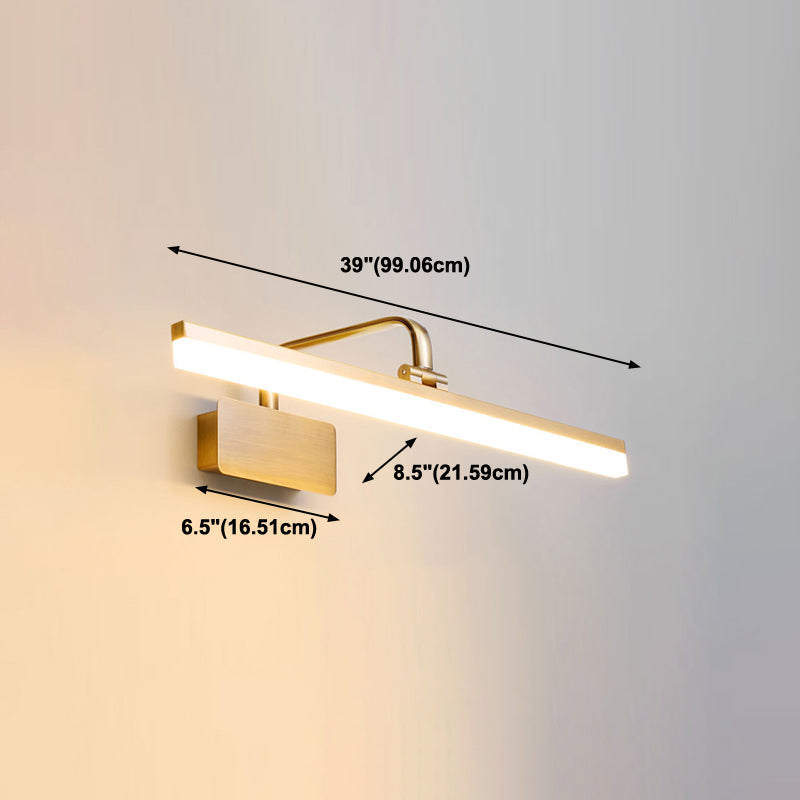 Linear Metal Wall Sconce Modern Style Single Light Mirror Wall Mount Light Fixture in Gold