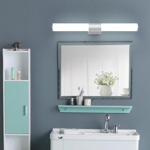 Linear Shape Metal Wall Sconce Modern 1 Light Mirror Wall Mount Light Fixture in White