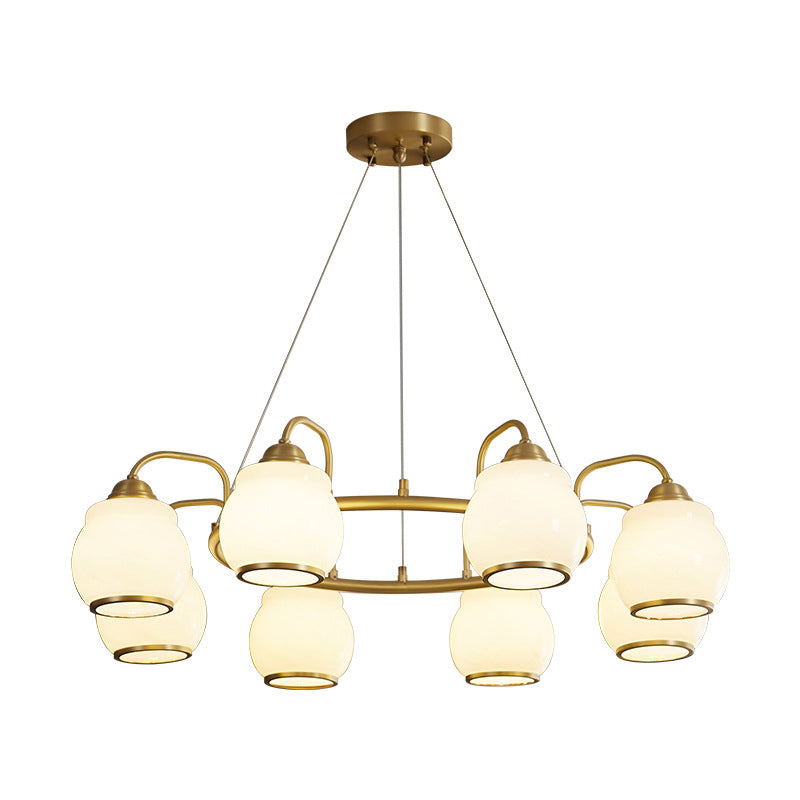 Modern Luxury Indoor Pendant Light Copper Geometric Chandelier with White Glass Shade