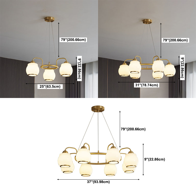 Modern Luxury Indoor Pendant Light Copper Geometric Chandelier with White Glass Shade
