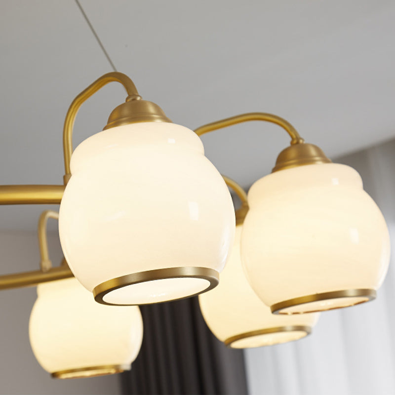 Modern Luxury Indoor Pendant Light Copper Geometric Chandelier with White Glass Shade